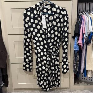 Zara Black and White Polka Dot Wrap Dress
